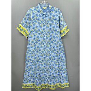 Isla Payal Dress Small Blue Floral Shirt Maxi Short Sleeve Belted Summer Boho
